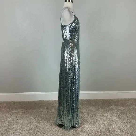 Aidan Mattox Sequined Wrap Evening Gown Size 8 Sparkly Green-Blue Formal Dress - Picture 4 of 13